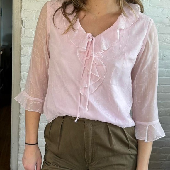 Vintage Y2K Pink Flowy Blouse - Picture 2 of 6